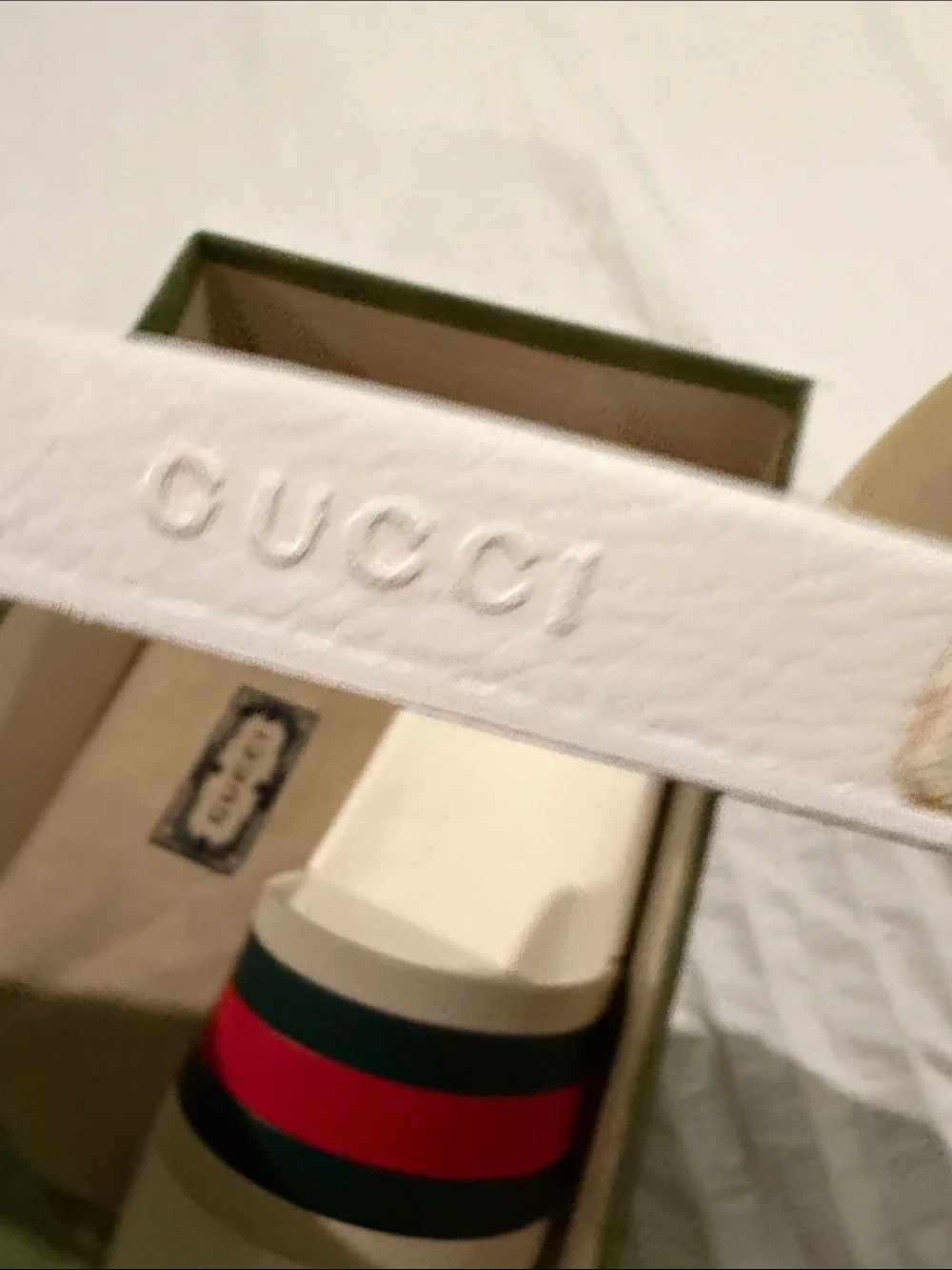 Gucci Ivory Slides with Red and Green signature Stripe